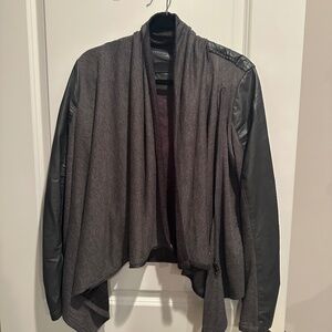 BLANK NYC Faux Suede Leather Drape Moto Gray Cardigan Jacket